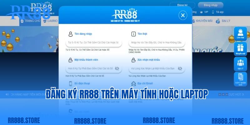 Đăng ký RR88 trên máy tính hoặc laptop